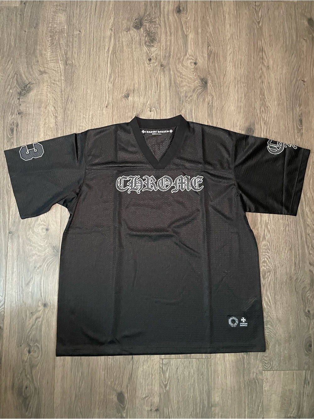 Chrome Hearts Black Mesh V-Neck Short Sleeve Jersey Logo Size Large